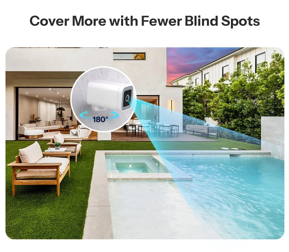 Outdoor Security Camera 2K HD AI Human Detection IP65 Weatherproof 180 Degree Pan Fall 2026 Works With Alexa Google Household