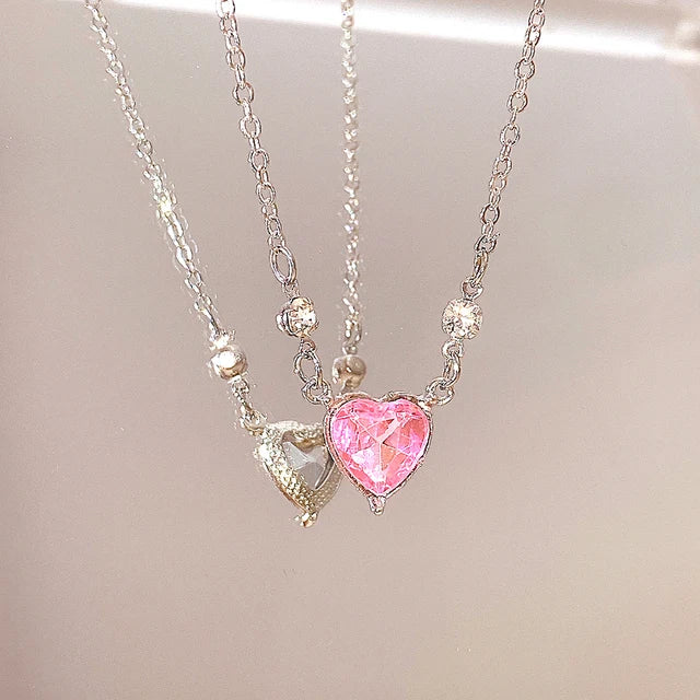 Pendant Zircon Necklace Pink Planet Heart Valentines Day Gift 2026 Aesthetic Jewelry