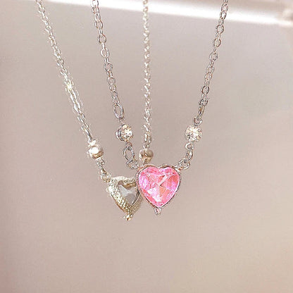 Pendant Zircon Necklace Pink Planet Heart Valentines Day Gift 2026 Aesthetic Jewelry