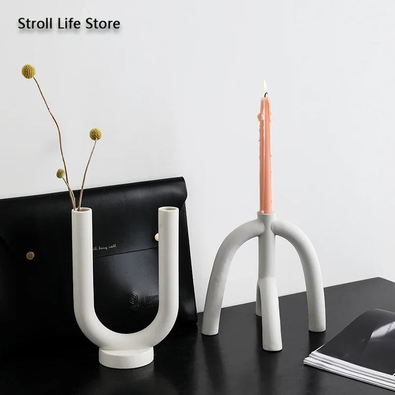 Ceramic Candle Holders Kit Of 3 White Scandinavian Minimalist Candle Stands Fall 2025 Contemporary Centerpiece Gift