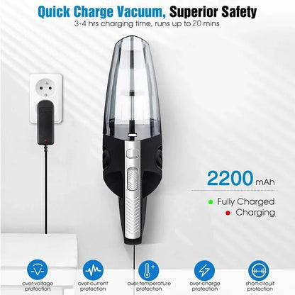 Travel-Friendly Cordless Hand-Held Vacuum Cleaner - Powerful Cyclone Suction, Fast Charge for Household & Car Cleaning
