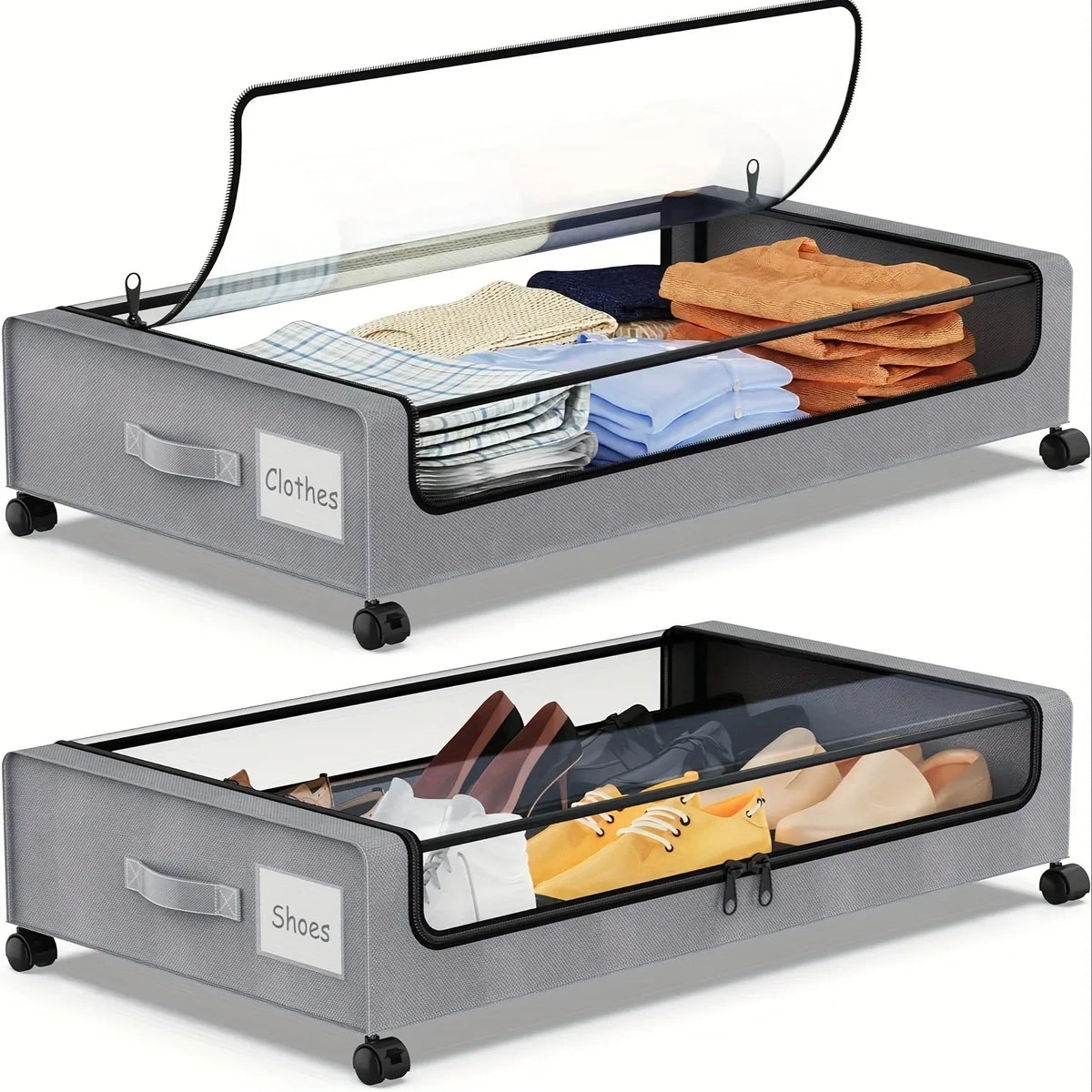 Storage Underbed Container With Wheels And Lid Pull Out Organizer Dorm Bedroom Back To School 2025 Space Saving