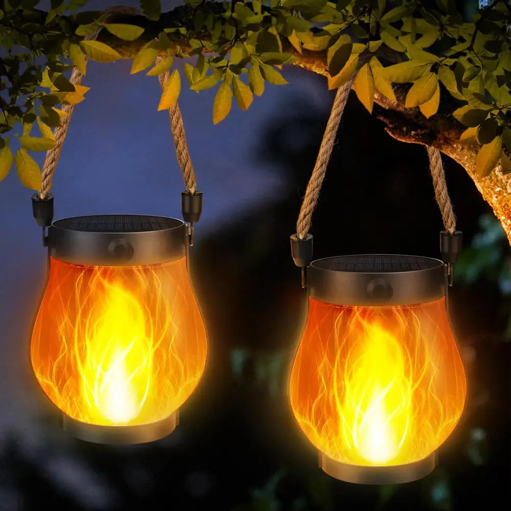 Solar Lantern Lights with Flickering Flame Effect for Outdoor Garden and Patio Decor, Dual Charging Modes, Waterproof Design 0