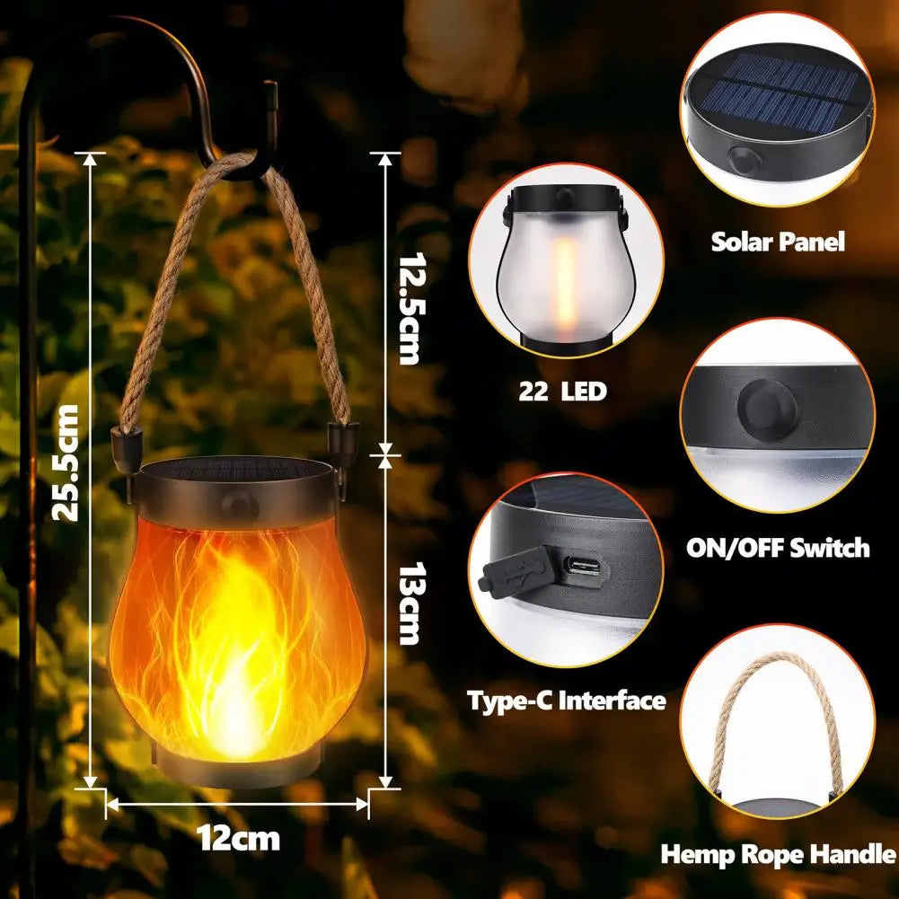 Solar Lantern Lights with Flickering Flame Effect for Outdoor Garden and Patio Decor, Dual Charging Modes, Waterproof Design 5