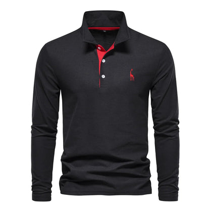 Plush Timeless Mens Long Sleeve Polo - Collared Cotton Casual