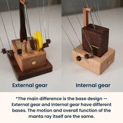 Wooden Stress-Relief Decor – Hand-Cranked Manta Ray Automaton