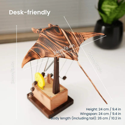 Wooden Stress-Relief Decor – Hand-Cranked Manta Ray Automaton