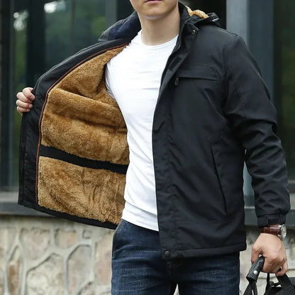 Water-Resistant Mens Jacket - Hip-Length Fleece-Lined Commute