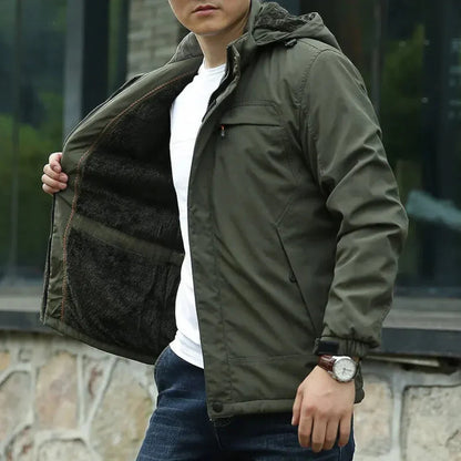 Water-Resistant Mens Jacket - Hip-Length Fleece-Lined Commute