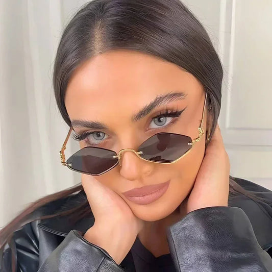Trendige Damen-Sonnenbrille – halbrahmiger, diamantförmiger Rahmen, Metall, für Outdoor-Aktivitäten 0