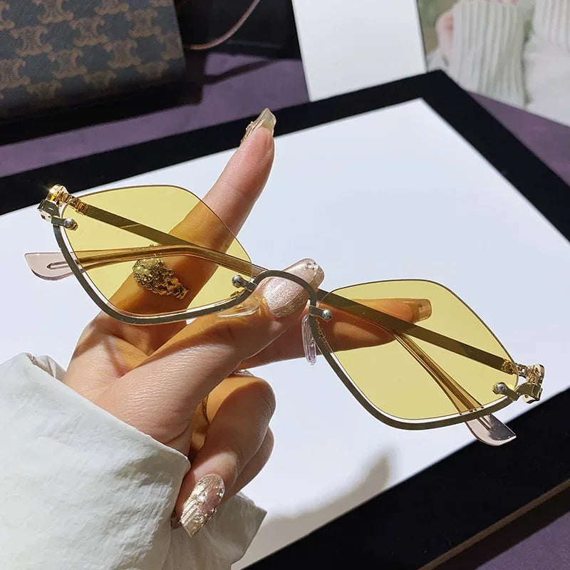 Trendige Damen-Sonnenbrille – halbrahmiger, diamantförmiger Rahmen, Metall, für Outdoor-Aktivitäten 10