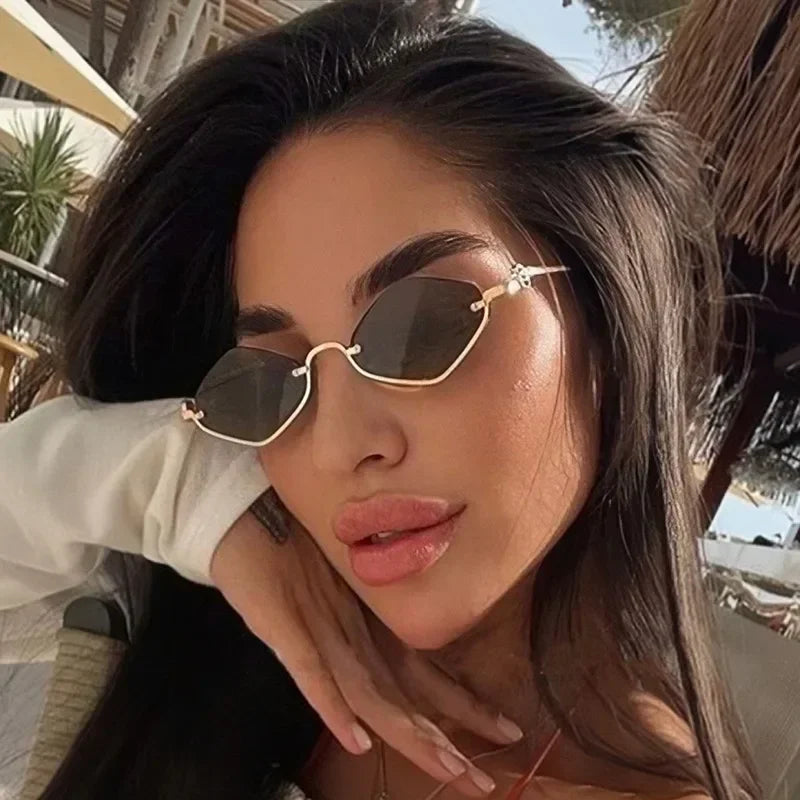 Trendige Damen-Sonnenbrille – halbrahmiger, diamantförmiger Rahmen, Metall, für Outdoor-Aktivitäten 2