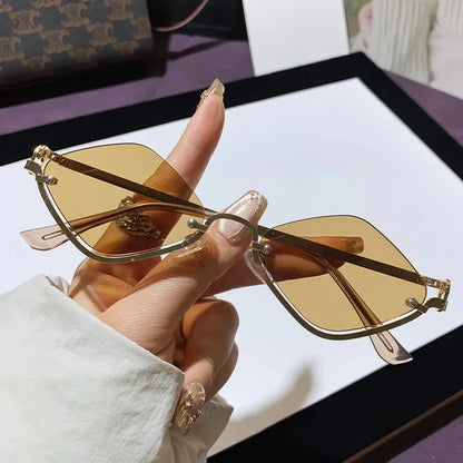 Trendige Damen-Sonnenbrille – halbrahmiger, diamantförmiger Rahmen, Metall, für Outdoor-Aktivitäten 4