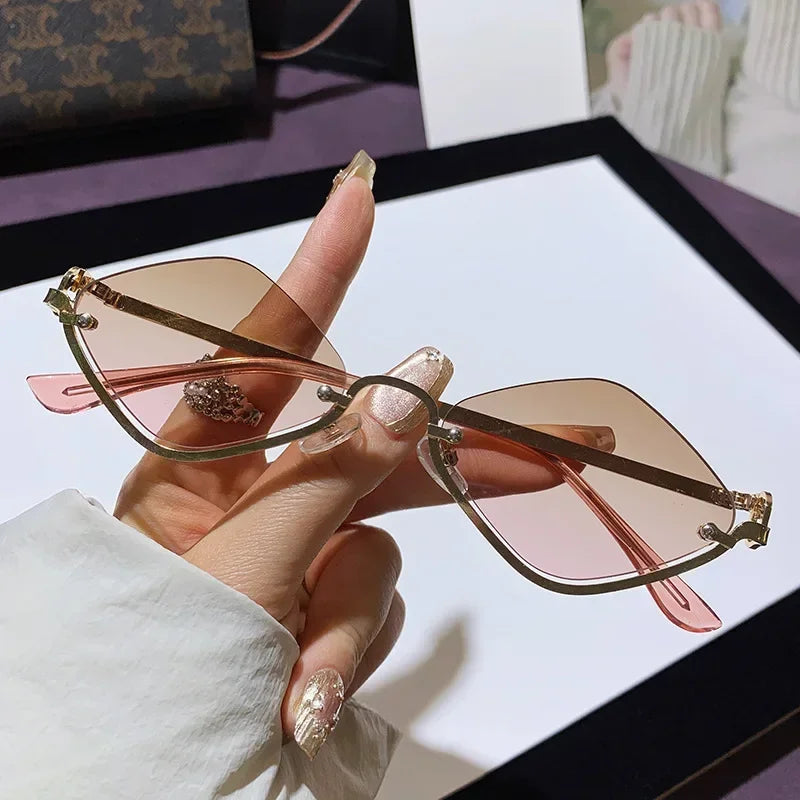 Trendige Damen-Sonnenbrille – halbrahmiger, diamantförmiger Rahmen, Metall, für Outdoor-Aktivitäten 5