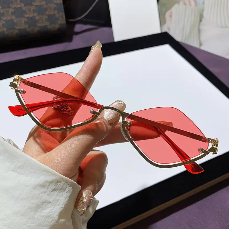 Trendige Damen-Sonnenbrille – halbrahmiger, diamantförmiger Rahmen, Metall, für Outdoor-Aktivitäten 9