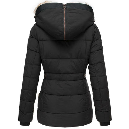 Women’s Warm Winter Coat - Quilted Midlength, Faux Fur Hood