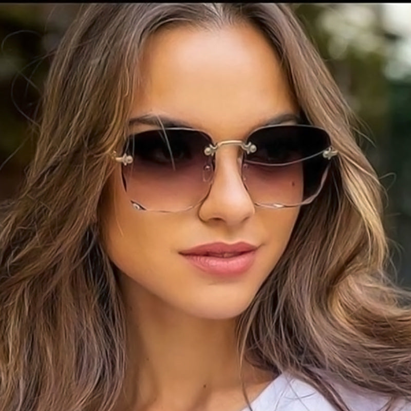 Ultraleichte randlose Sonnenbrille für Damen und Herren – Vintage-Design, UV400-Schutz, für sonnige Tage 0