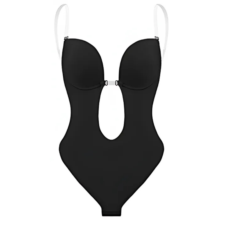 Variant image for Low-Cut Seamless Black Shapewear Bodysuit with Adjustable Straps and Built-in Bra Pillow for Enhanced Support-3