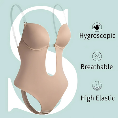 Low-Cut Seamless Black Shapewear Bodysuit with Adjustable Straps and Built-in Bra Pillow for Enhanced Support-4