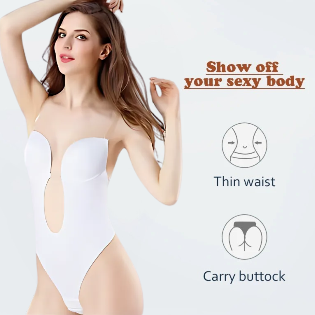 Low-Cut Seamless Black Shapewear Bodysuit with Adjustable Straps and Built-in Bra Pillow for Enhanced Support-6