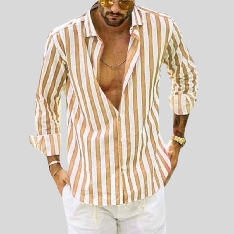Variant image for Men's Slim Fit Striped Linen Shirt, Breathable Casual Wear Top in Light Fabric for Summer-28