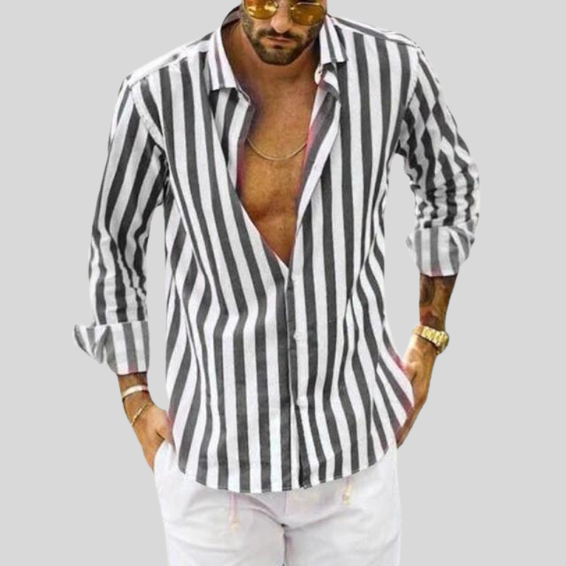 Variant image for Men's Slim Fit Striped Linen Shirt, Breathable Casual Wear Top in Light Fabric for Summer-37