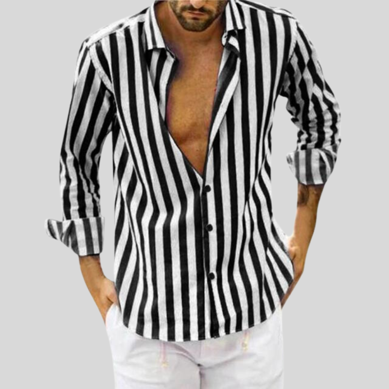 Men's Slim Fit Striped Linen Shirt, Breathable Casual Wear Top in Light Fabric for Summer-1