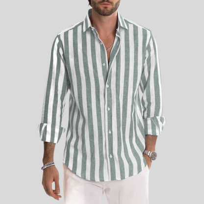 Variant image for Men's Slim Fit Striped Linen Shirt, Breathable Casual Wear Top in Light Fabric for Summer-46
