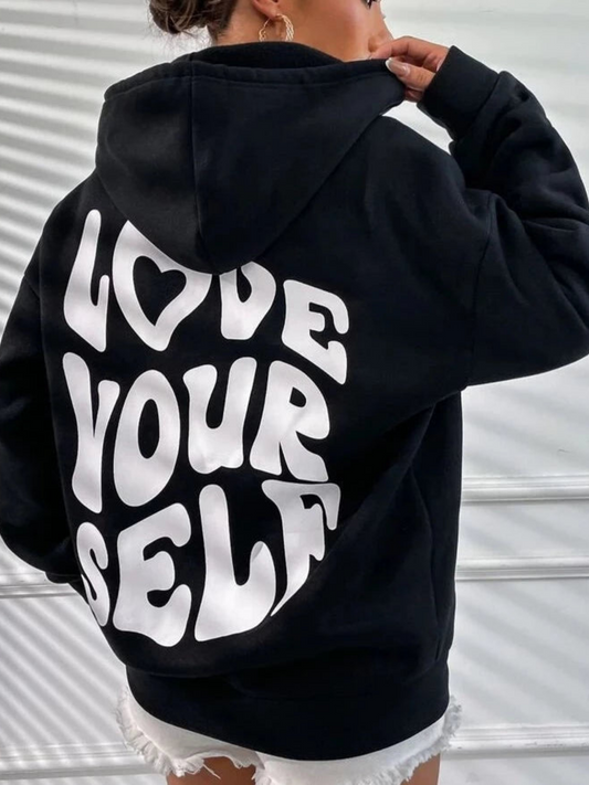Relaxed Oversized Women's Hoodie - Back Print, Cotton
