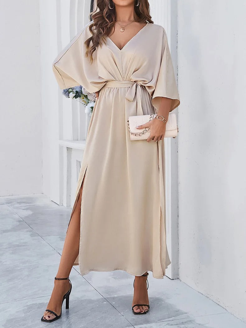 Elegant Women's Dress with V Neckline, Lightweight Floral Print Fabric, Flattering Fit for Spring Outings and Events-1