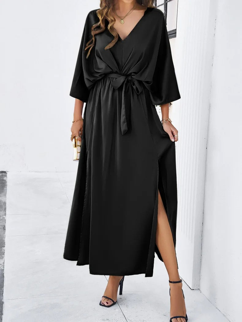 Elegant Women's Dress with V Neckline, Lightweight Floral Print Fabric, Flattering Fit for Spring Outings and Events-4