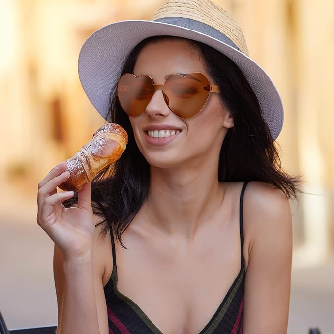 Verspielte Damen Sonnenbrille – randloses Herzdesign, transparent, für Sommerfestivals 3