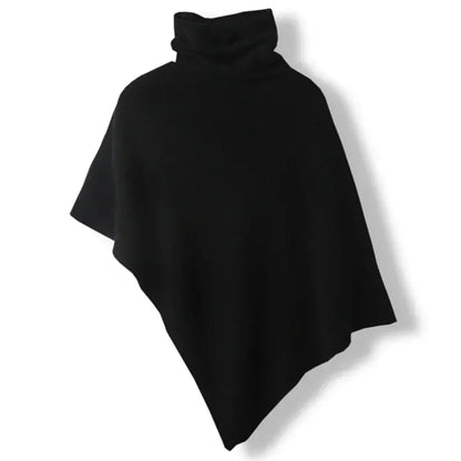 Plush Womens Wool Poncho - Turtleneck, Pointed Hem, Layering