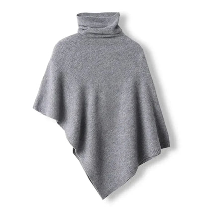 Plush Womens Wool Poncho - Turtleneck, Pointed Hem, Layering