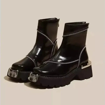 Women's Supportive Ankle Boots - Asymmetric Zip, Patent