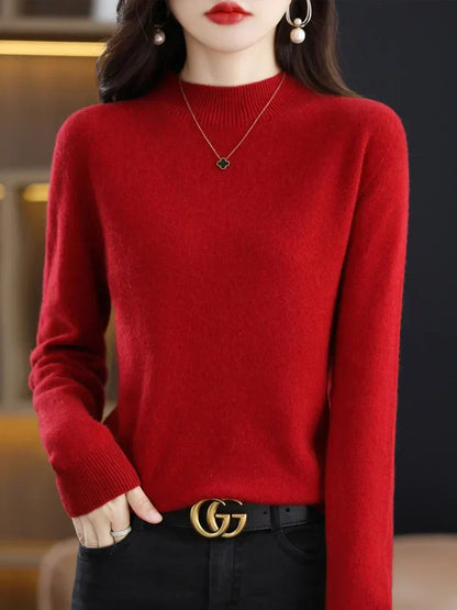 Plush Timeless Women’s Pullover - Mock Neck, Wool, Work