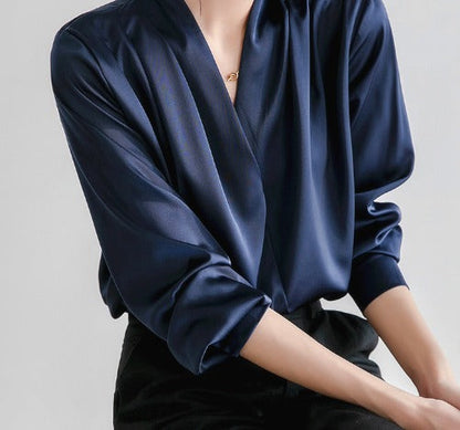 Women's White Puff Sleeve Blouse, V-Neck Elegant Top for Casual and Formal Wear, Breathable Fabric, Available in Blue and Black-1