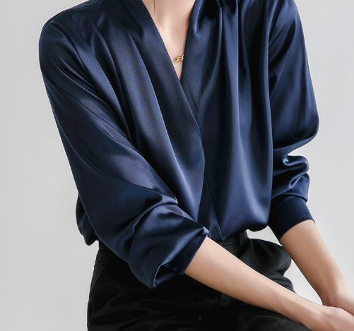 Women's White Puff Sleeve Blouse, V-Neck Elegant Top for Casual and Formal Wear, Breathable Fabric, Available in Blue and Black-1