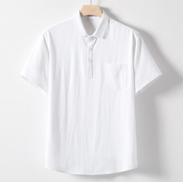 Lightweight Linen Polo Shirt for Men, Breathable Casual Wear in Various Colors, Relaxed Fit, Machine Washable-4