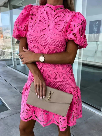 Variant image for Elegant Women's Embroidered Puff Sleeve Dress, Lightweight Summer Dress for Casual and Formal Occasions-11
