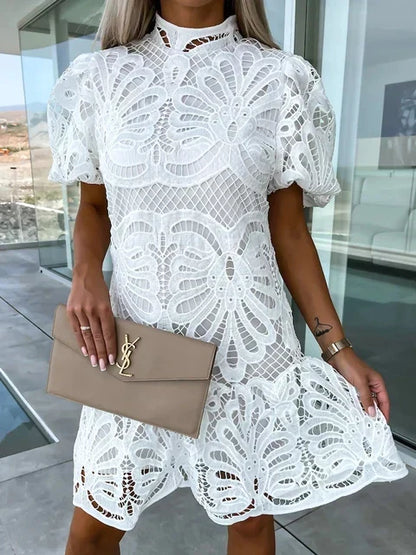 Variant image for Elegant Women's Embroidered Puff Sleeve Dress, Lightweight Summer Dress for Casual and Formal Occasions-6