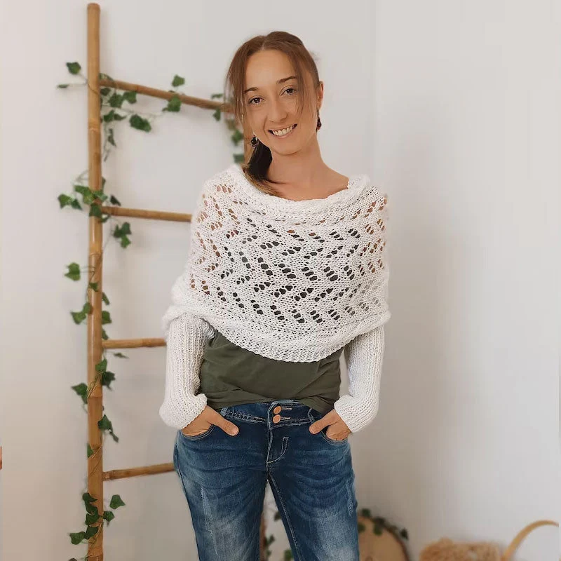Plush Women’s Scarf - Openwork Rectangular, Knit, For Winter