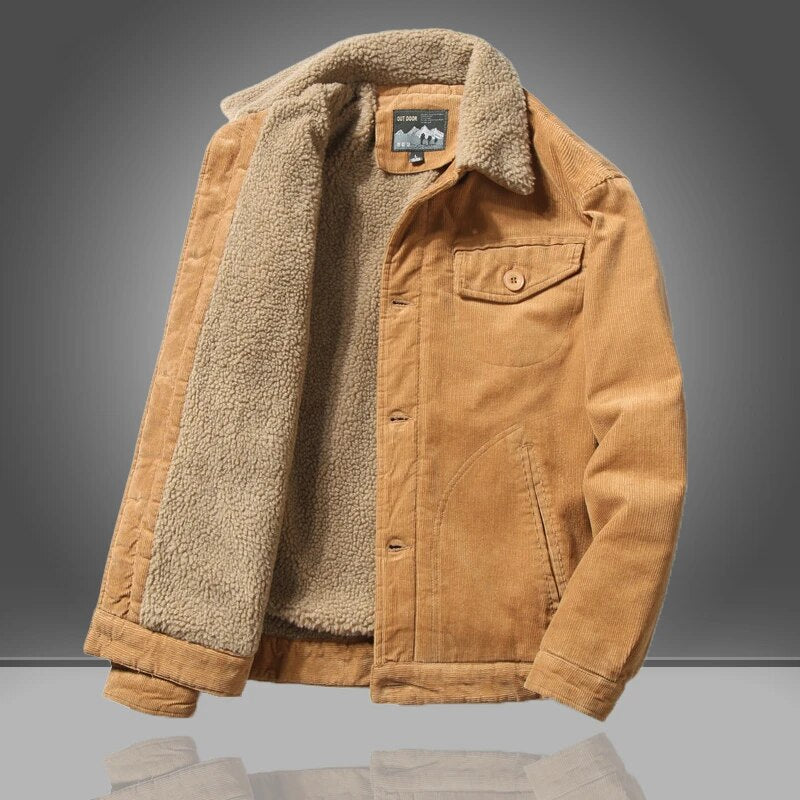 Men's Warm Corduroy Sherpa Jacket - Trucker, Lined, Winter