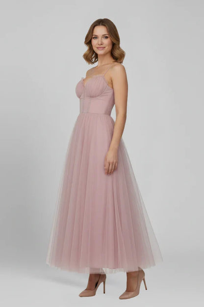 Plush flattering women's camisole dress - corset bodice, mid-length skirt, mesh, for evening