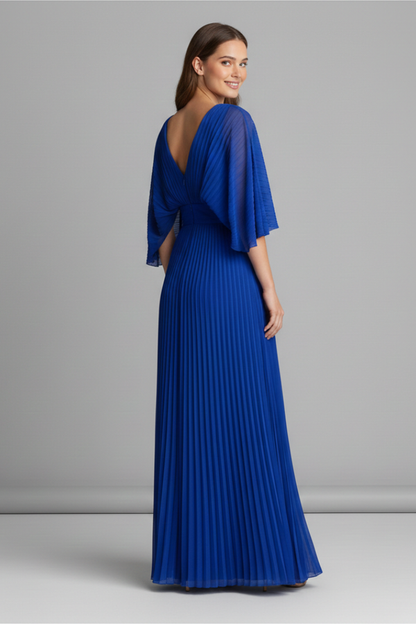 Flowy Women's Dress - V-Neck Bat-Sleeve High-Waist, Light Polyester, Casual Daywear