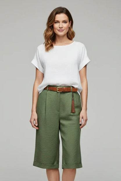 Women's Breathable Shorts - Casual, Knee-Length, Straight-Leg, Cotton Linen, For Casual Summer Wear