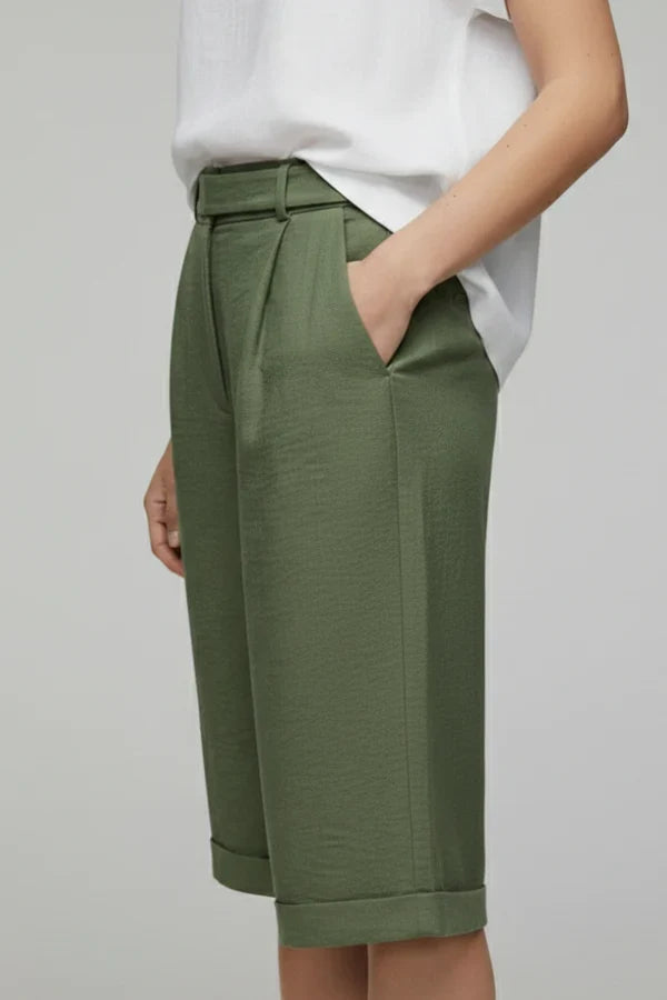 Women's Breathable Shorts - Casual, Knee-Length, Straight-Leg, Cotton Linen, For Casual Summer Wear