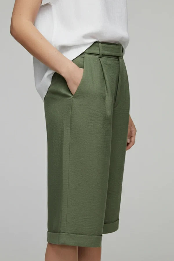 Women's Breathable Shorts - Casual, Knee-Length, Straight-Leg, Cotton Linen, For Casual Summer Wear