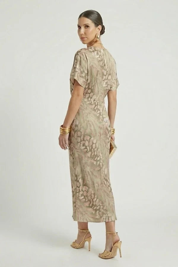 Light Women’s Wrap Dress - Flattering Twisted Knot V-Neck, Printed Polyester, For Party