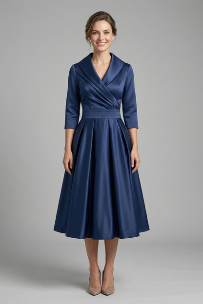 women's Fitted dress - wrap-front, long sleeve, 100% polyester, for formal events